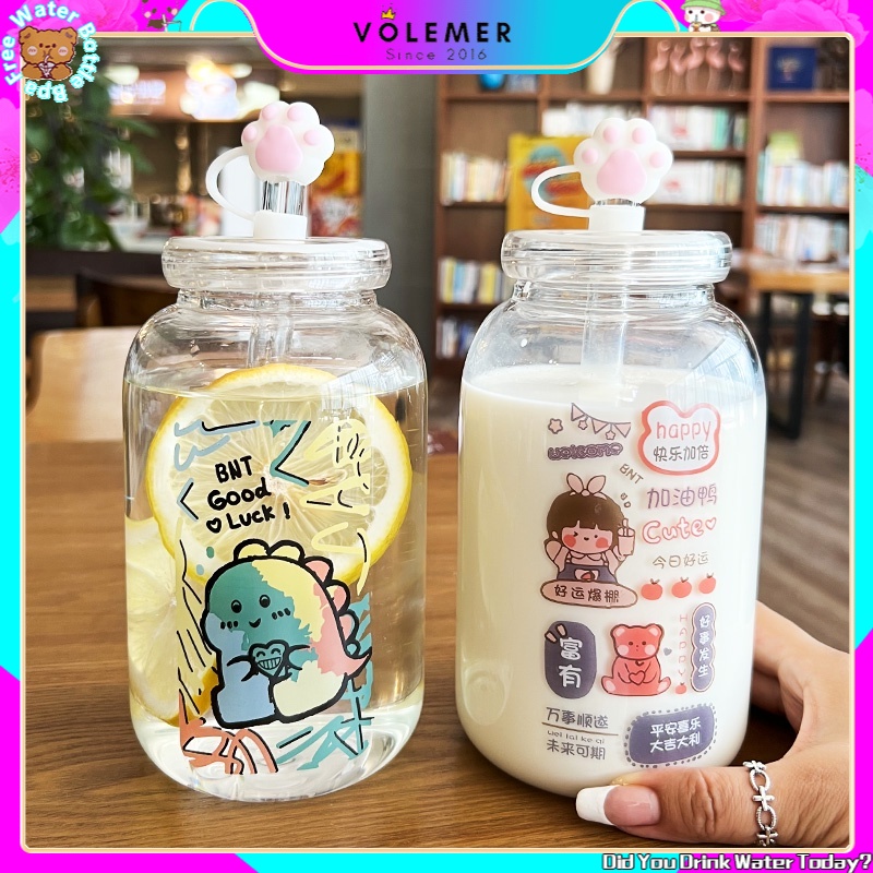 Bình Nước Thủy Tinh Dày Dung Tích 1000ml Kèm Ống Hút Tiện Lợi
