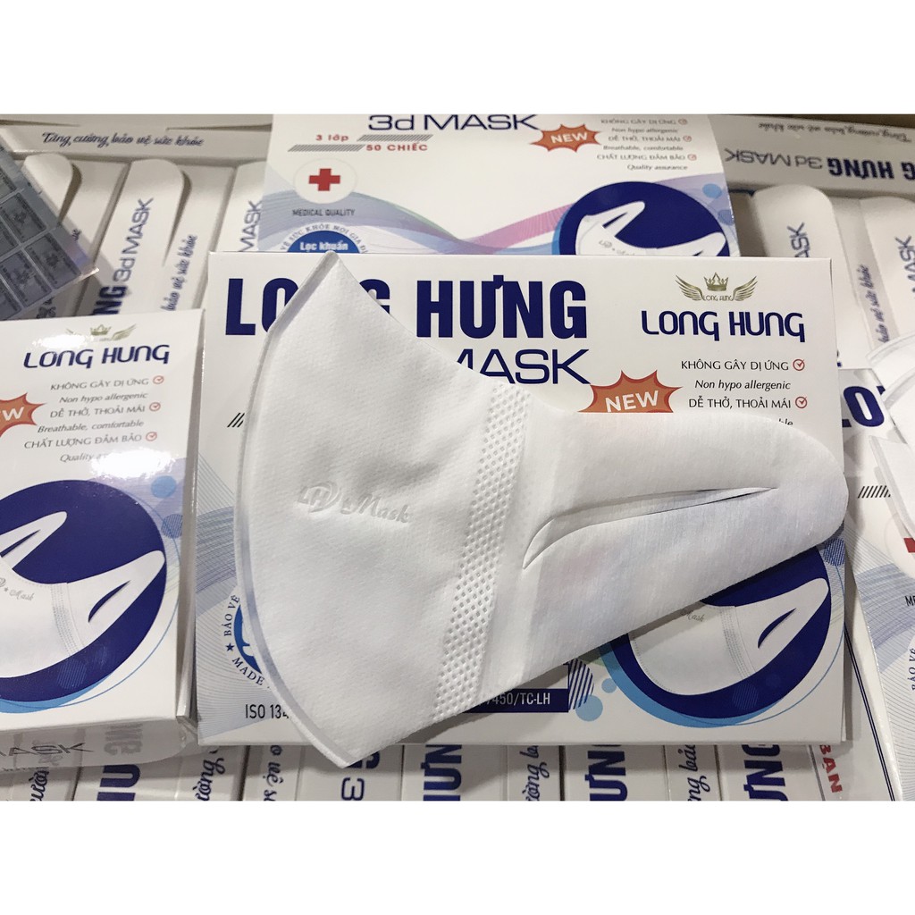 Khẩu trang 3D mask Long Hưng công nghệ Nhật Bản chống bụi mịn cao cấp hộp đóng 50 cái | BigBuy360 - bigbuy360.vn