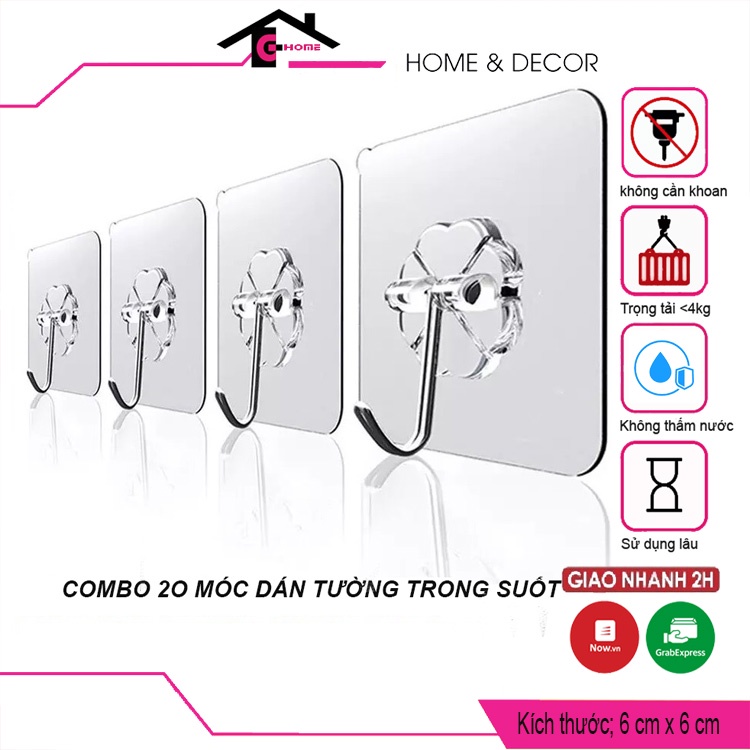 combo 20 móc dán tường trong suốt,decor phòng ngủ [Thánh Chịu Lực] MÃ TS20