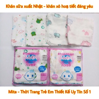 [KHĂN XUẤT NHẬT] SET 10 khăn sữa cho bé - khăn xô mềm mịn đáng yêu - khăn trẻ em - khăn mùi xoa