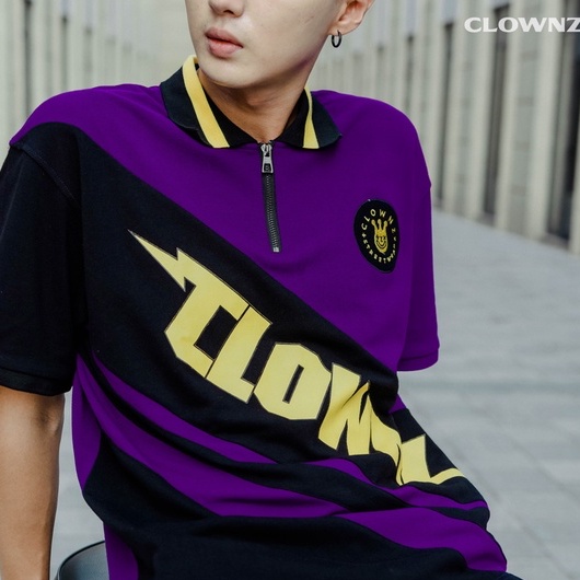 Áo thun polo local brand Clownz Diagonal cổ bẻ unisex tay lỡ, cotton, nam nữ form rộng