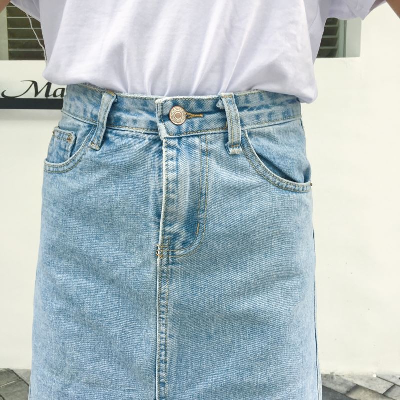 Chân váy jean ren dài