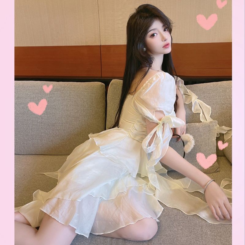 Bán Chạy!Đầm Cổ Vuông Nhún Bèo Phong Cách Sang Trọng Thời Trang Mùa Hè 2022 Dành Cho Nữ