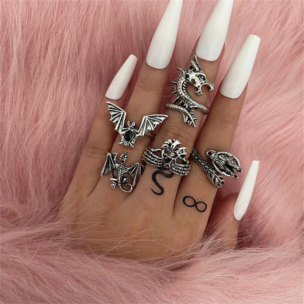 NEXTVN Set 5 Nhẫn Đeo Đốt Ngón Tay Hình Dơi Phong Cách Hip Hop