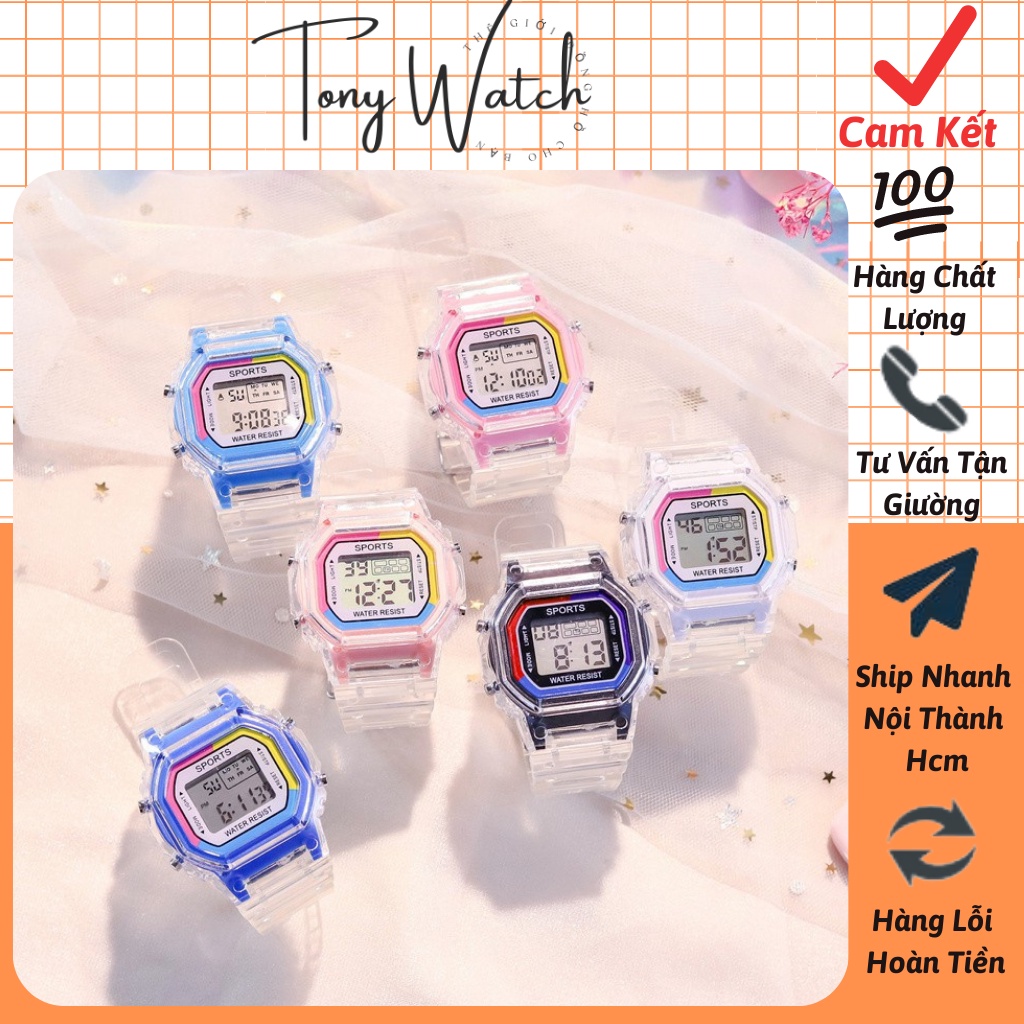 Đồng hồ điện tử nam nữ Sport S09 thể thao, dây trong suốt cực đẹp