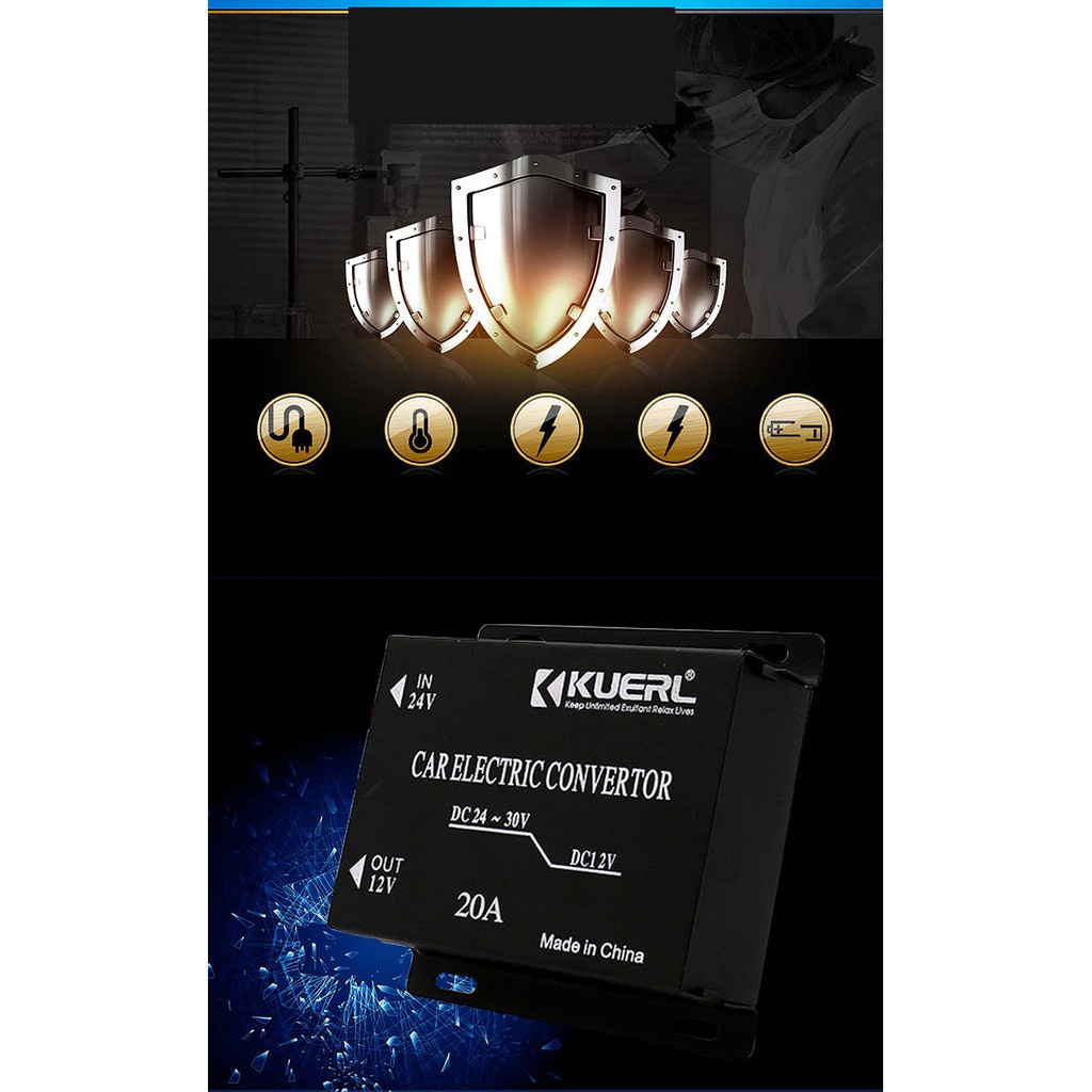 Bộ chuyển đổi nguồn DC 24V sang 12V chính hãng cho ô tô - thiết bị đổi điện 24V-12V