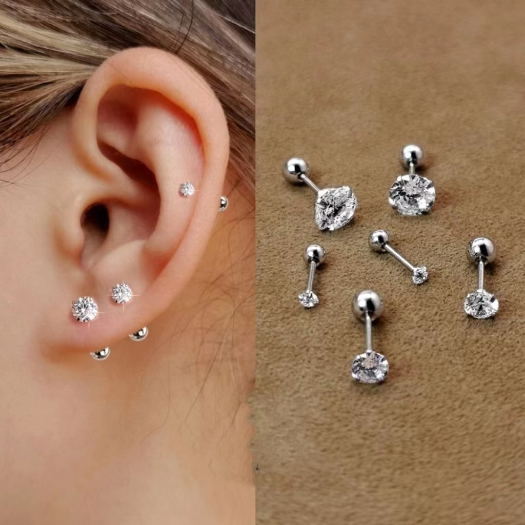 Khuyên Tai Thép Titan Đính Đá Zircon Thời Trang