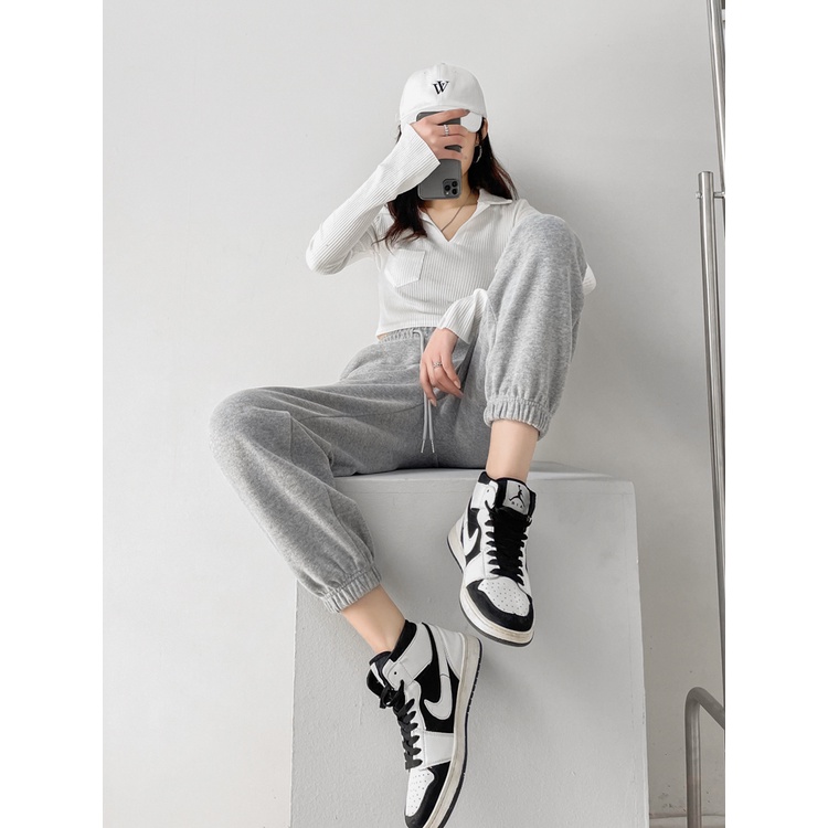 Quần jogger nữ Hagi dây rút bigsize ống rộng cá tính chất nỉ tăm dày - phong cách ulzzang | BigBuy360 - bigbuy360.vn