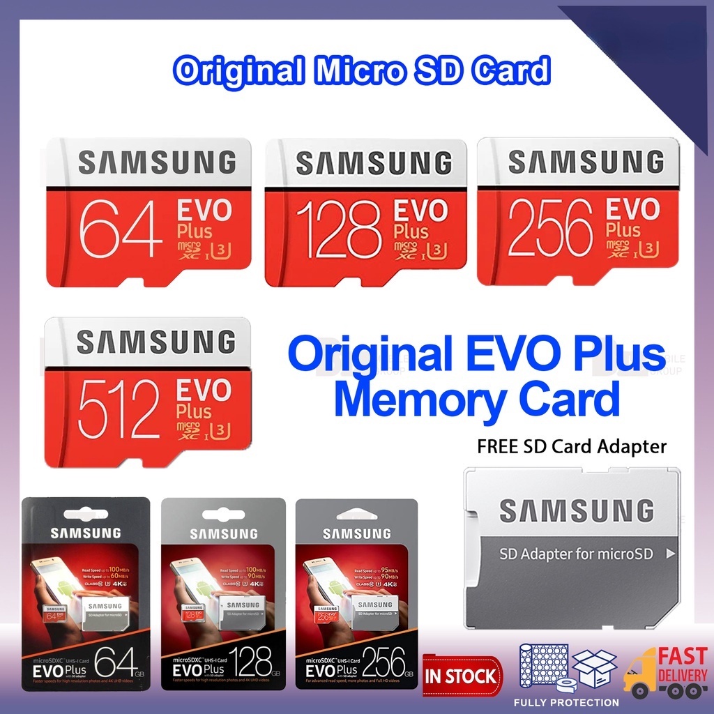 SAMSUNG Thẻ Nhớ Micro SDHC Evo Plus Class 10 KèM ĐầU NhậN 64 / 128 / 256 / 512 GB