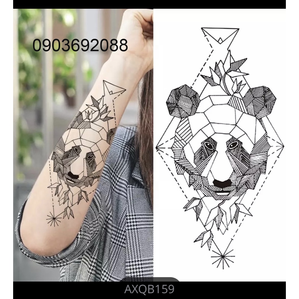 Hình xăm dán - tattoo sticker gấu panda 11 x 22cm