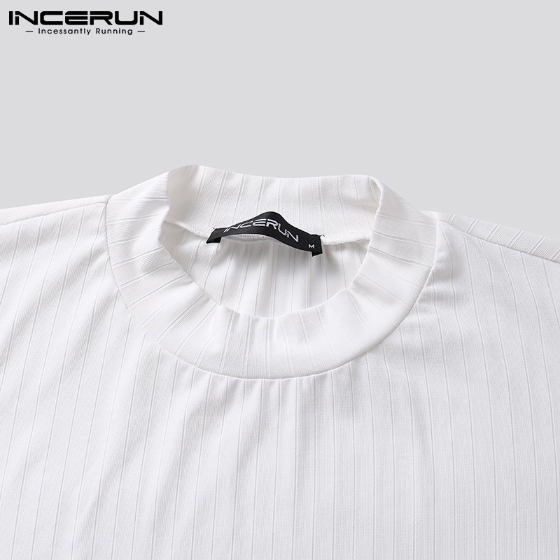 Áo thun INCERUN tay lỡ cổ tròn màu sắc đơn giản cho nam