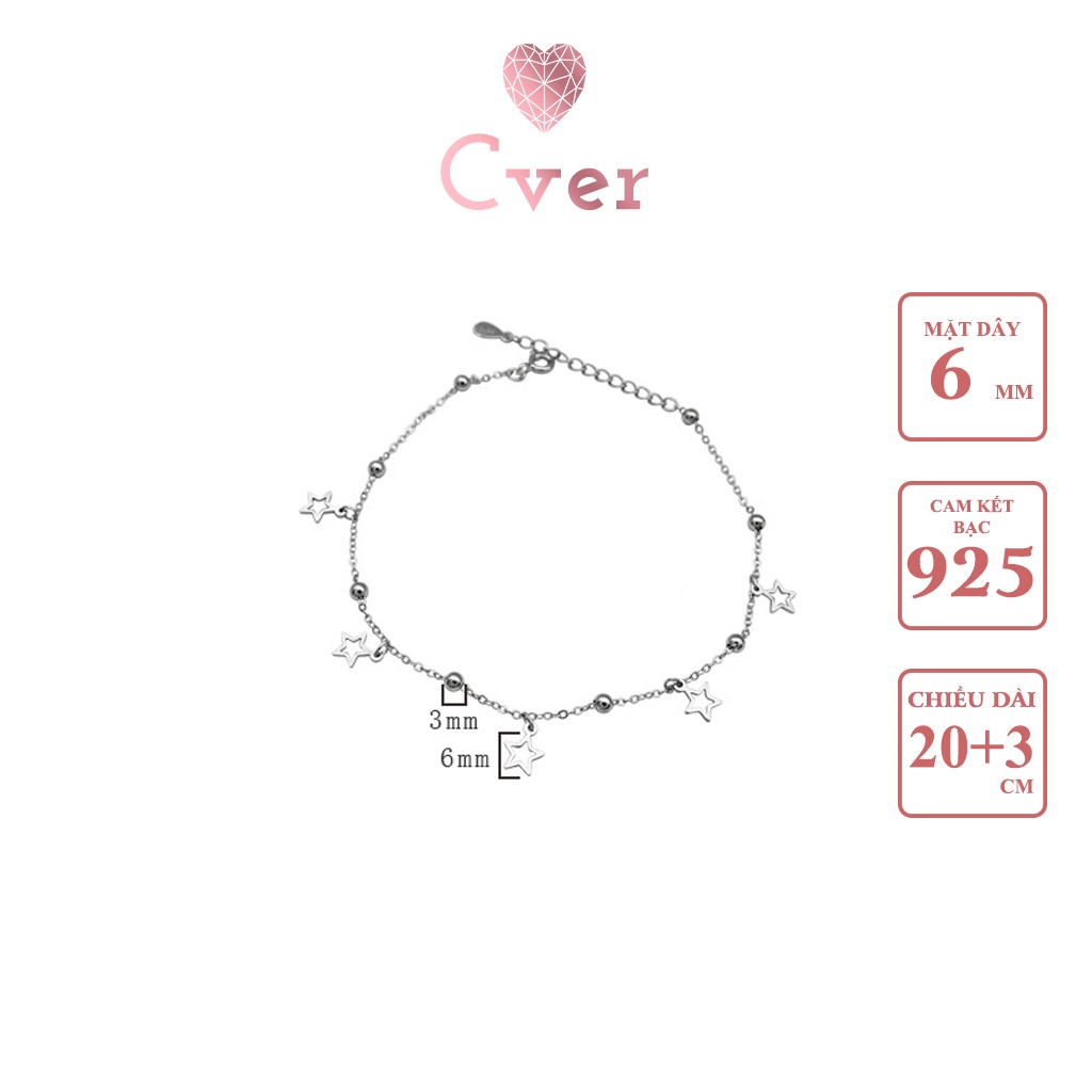 Lắc chân bạc Cver Silver S925 nữ thiết kế những ngôi sao may mắn, xinh xắn LC-E104