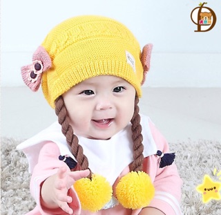 Nón len tóc dài bím giả cho bé gái