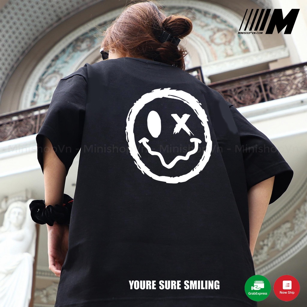 Áo phông unisex in hình mặt cười Smiling tay lỡ form rộng chất cotton mềm mát cao cấp