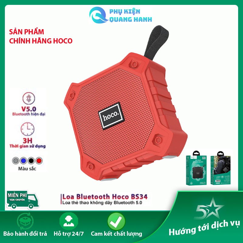 Loa Bluetooth mini Hoco BS34  công nghệ V5.0 chống nước - Nhỏ gọn, hỗ trợ thẻ nhớ, USB, jack 3.5mm