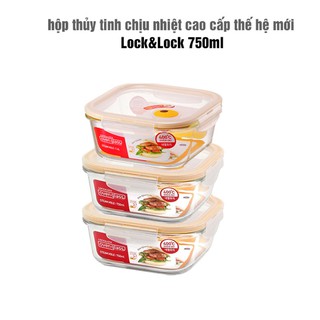 Bộ 3 hộp thủy tinh vuông lock&lock euro steam hole llg224t 750ml