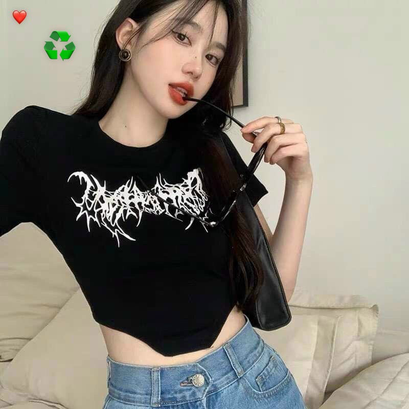 Áo thun in hình dơi nữ hot tay ngắn dáng croptop kiểu yếm LY40