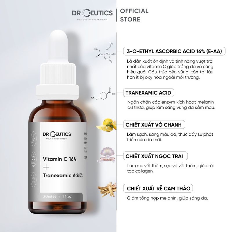 Serum Vitamin C 16% + tranexamic acid 3%  DrCeutics Ngăn Ngừa Lão Hóa Và Làm Sáng Da