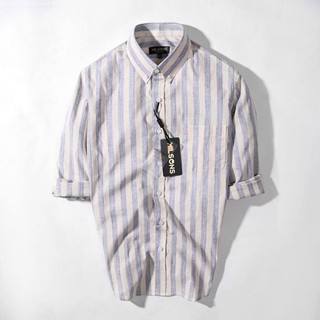 Áo somi vải linen sọc xanh
