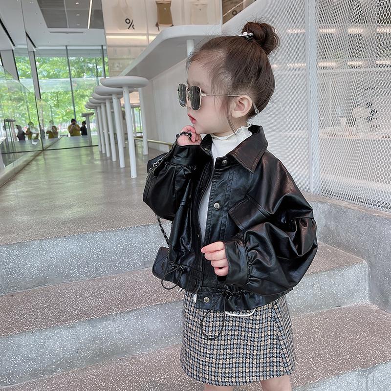 Áo khoác da phối dây rút kiểu Hàn Quốc thời trang xuân thu cho bé gái 2021
