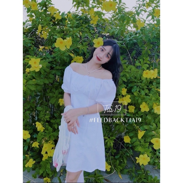 Váy cổ vuông ly ngực Tia19. Đầm ulzzang dáng xoè rớt vai ( Ảnh thật) | BigBuy360 - bigbuy360.vn