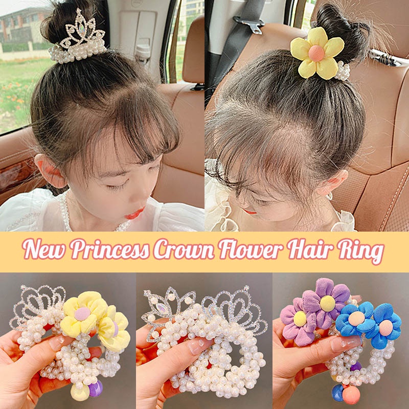 Dây Cột Tóc Cao Su Hình Vương Miện Đính Hạt Phong Cách Hàn Quốc Mới Cho Bé Gái 【】