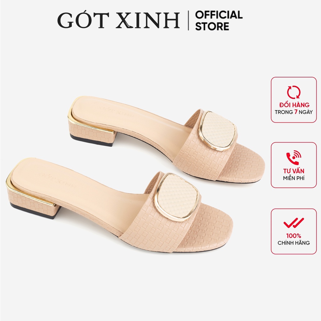 Dép cao gót nữ GÓT XINH D52 mũi vuông quai ngang phối khoá thời trang đế cao 2cm