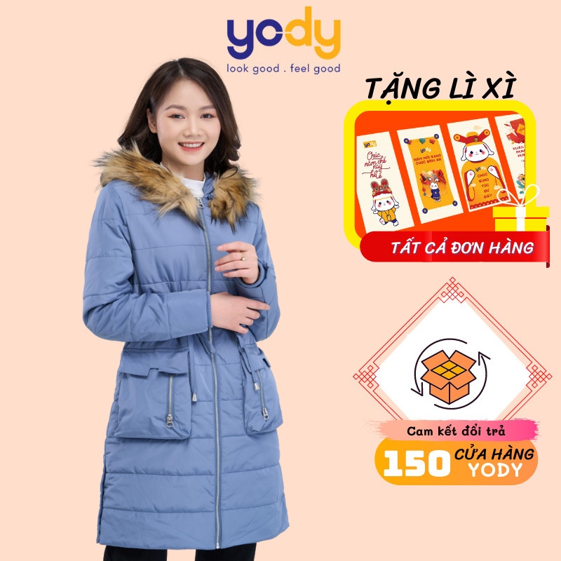 Áo Phao Nữ YODY Dáng Dài  Có Mũ Lông Siêu Ấm, Áo Khoác Đại Hàn Nữ Rút Eo PHN4008