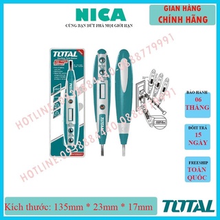 Bút thử điện TOTAL THT292201, điện áp kiểm tra AC100-500V/kỹ thuật số 12-220V, kích thước 135*23*17mm -CHÍNH HÃNG