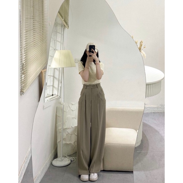 Quần ống rộng cạp lệch vải ruby cao cấp chất đẹp dày dặn không nhăn lưng cao hách dáng jeanfangu