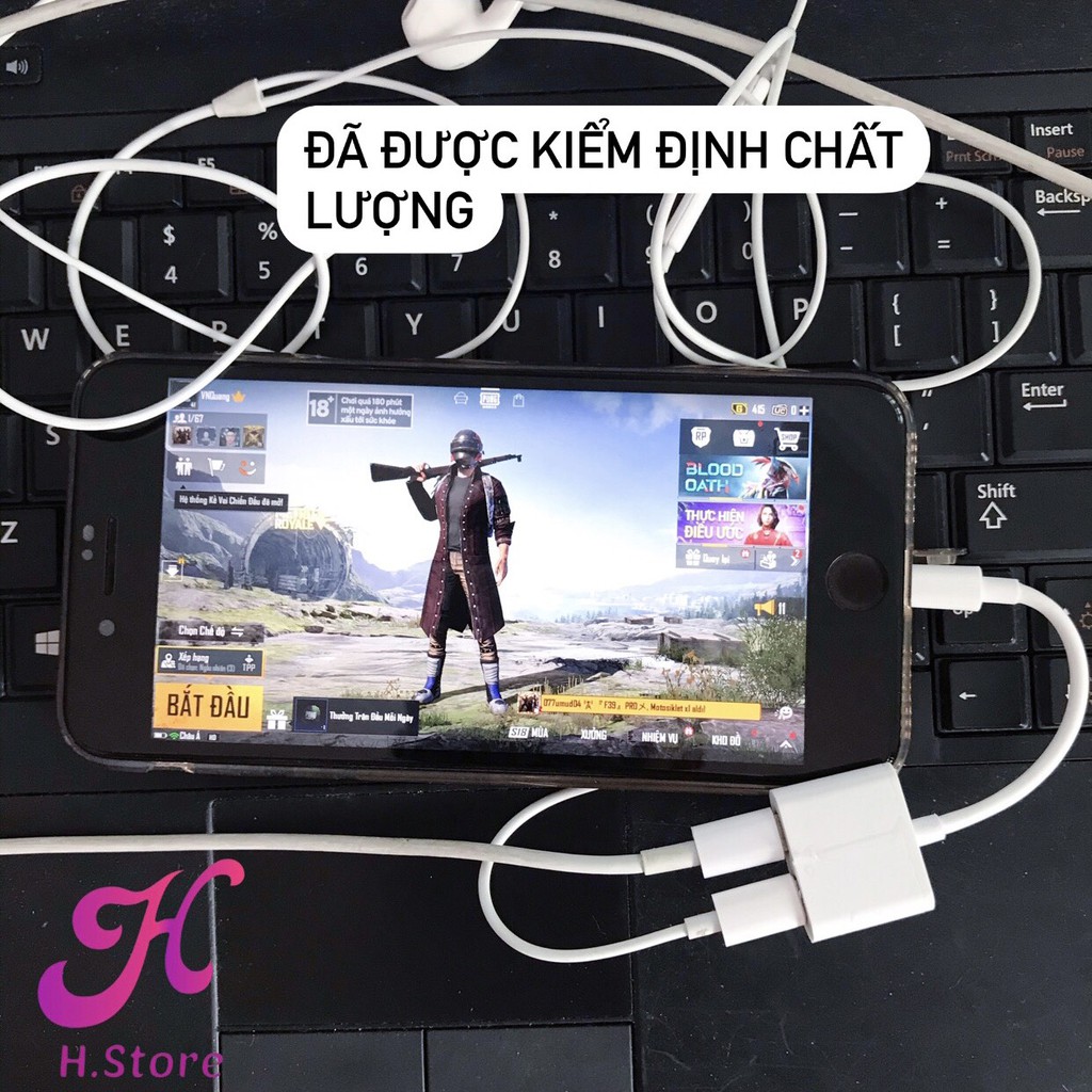 Cổng chuyển đổi tai nghe iphone, jack chuyển đổi 2 cổng lightning chơi game, đàm thoại, có mic