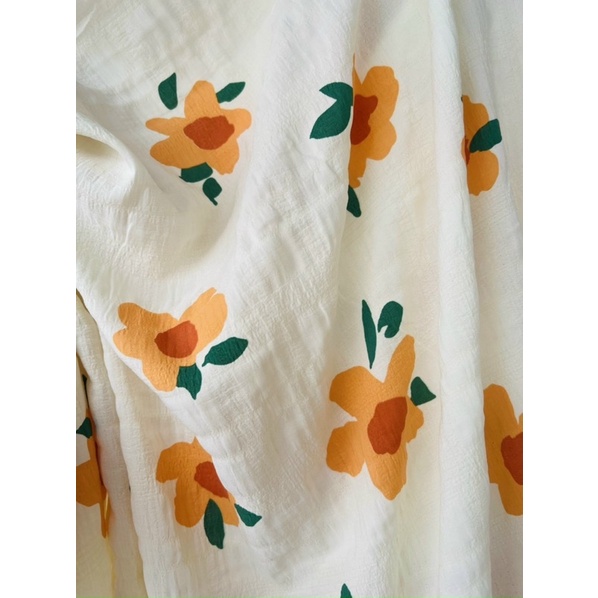 vải đũi xốp hoa cam to hot trend may váy áo mềm mát