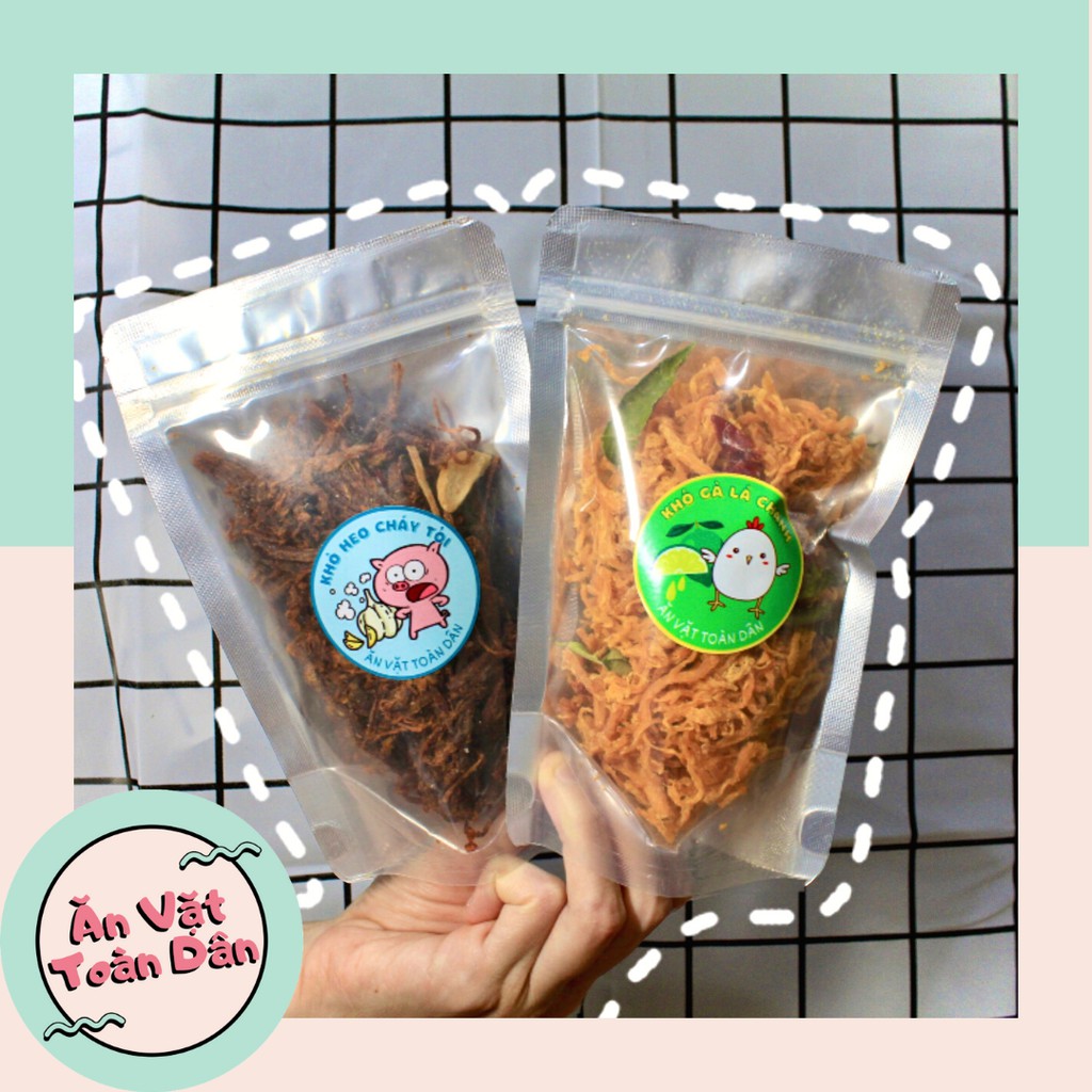[COMBO] Khô gà lá chanh & Khô heo cháy tỏi túi zip 100g, đồ ăn vặt Hà Nội