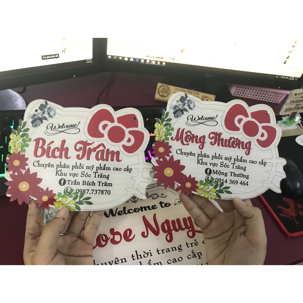 Biển hiệu mica Decor shop bán hàng - Mẫu Hello Kitty thiết kế theo yêu cầu