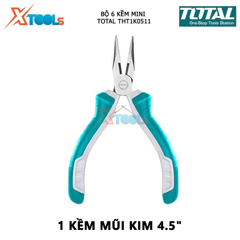 Bộ 6 kềm mini làm trang sức TOTAL THT1K0511 bộ kìm đa năng gồm 6 chi tiết răng 4.5”, cắt 4.5”, cắt đứt 4.5”, mũi dài 4.5