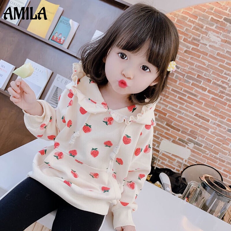 Áo sweater AMILA tay dài in họa tiết thời trang đáng yêu cho bé gái