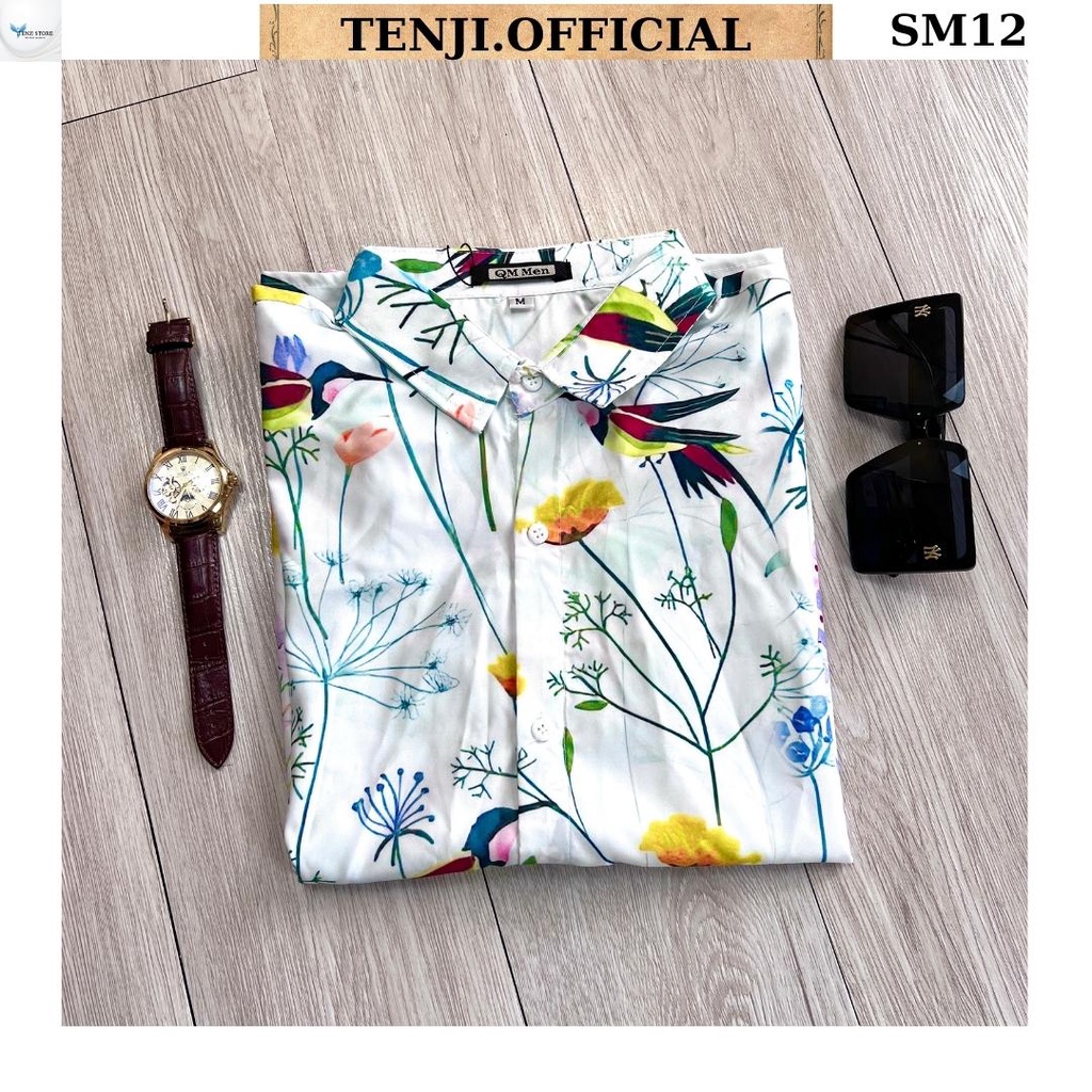 Áo sơ mi nam TENJI SM12 Chất phi lụa họa tiết dáng rộng nhiều mẫu size (M- XL)