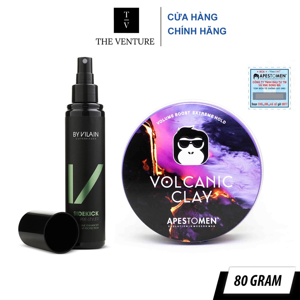 Combo Sáp Vuốt Tóc Nam Apestomen Volcanic Clay và Chai Xịt Tạo Phồng và Dưỡng Tóc Sidekick By Vilain Chính Hãng