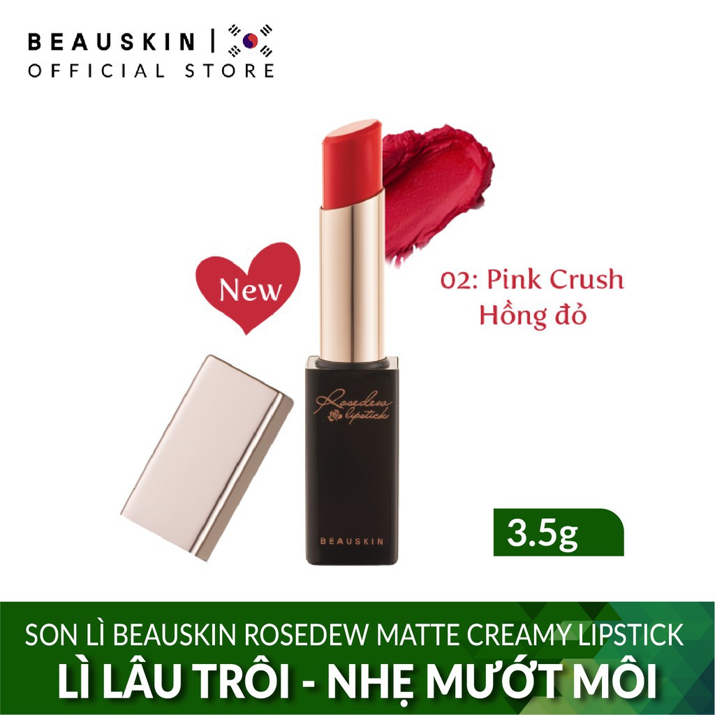 Son lì Màu Hồng đỏ Beauskin Rosedew Matte Creamy Lipstick #02 3.5g - Hàng chính hãng