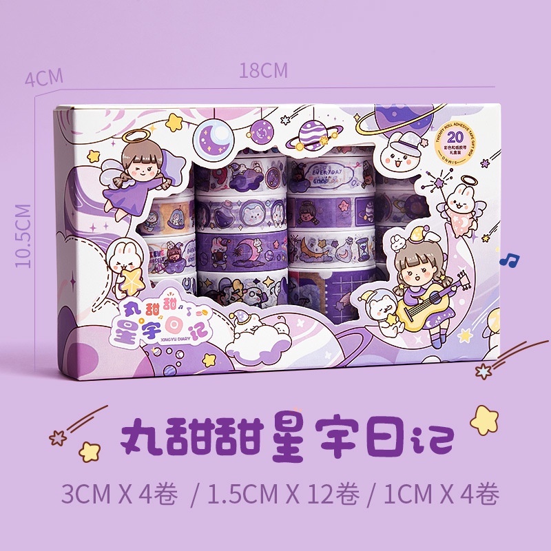 Hộp Sticker 20 Cuộn Băng Dán Nhiều Màu Dễ Thương - Hình Dán Trang Trí