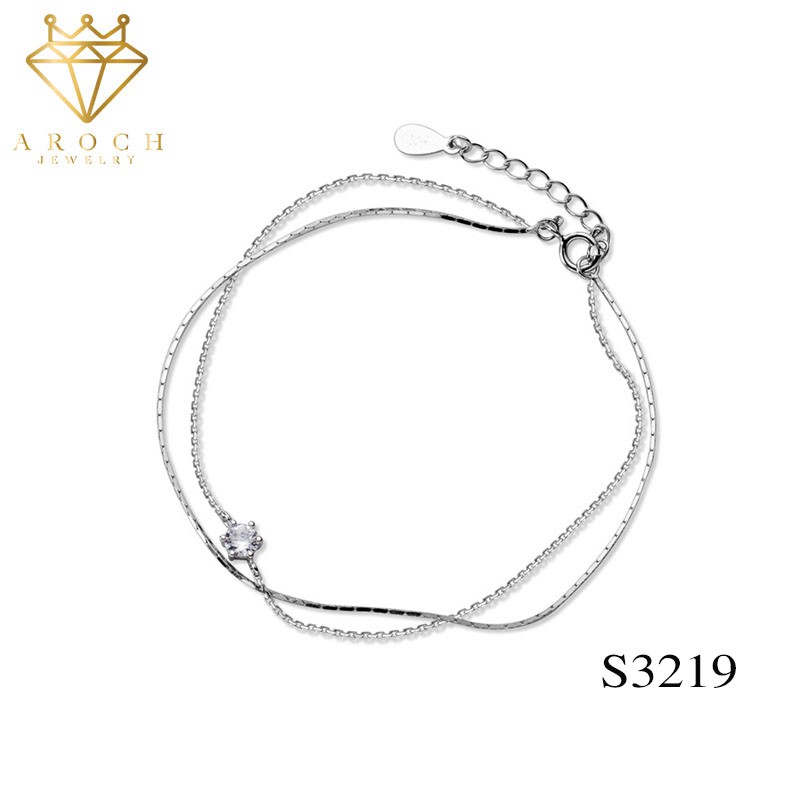 Vòng tay nữ bạc Ý s925 đá nhỏ 2 lớp S3219 - AROCH Jewelry