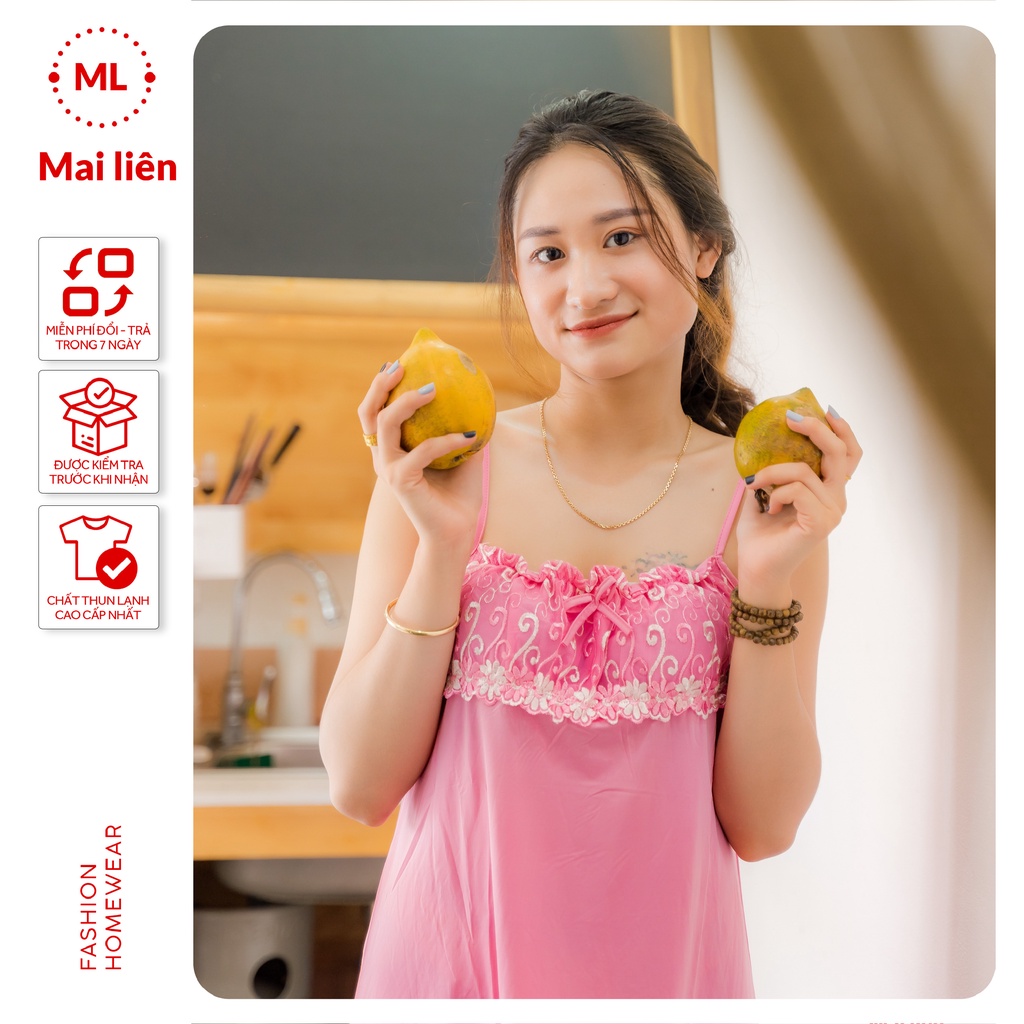 Đồ bộ mặc nhà Đầm 2 Dây MAILIEN thoáng mát, Bộ ngủ thun lạnh 2 dây 40-72kg mặc đẹp DD217