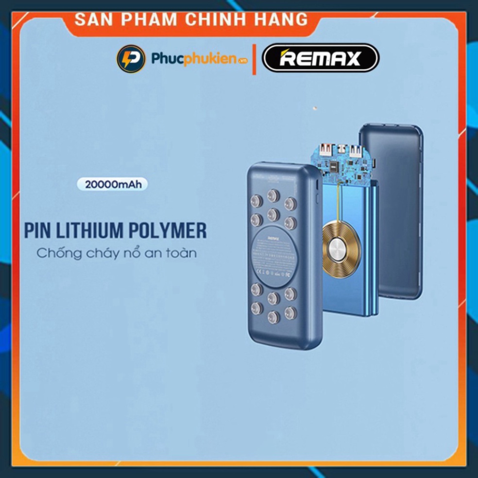 TỐT NHẤT Sạc dự phòng không dây 20000mah chính hãng Remax RPP 207 sạc không dây 15w và 3 cổng sạc nhanh iPhone 20w Phúc