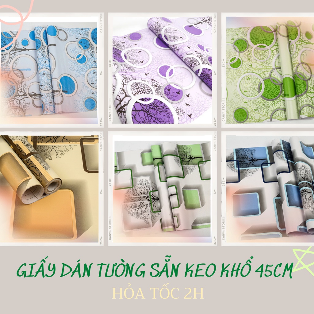 (Giao Ngay) Giấy Decal Dán Tường Mẫu kẻ Ô Tròn, Vuông Nhiều Màu Lựa Chọn Khổ 45cm, Keo Sẵn, Bóc Dán