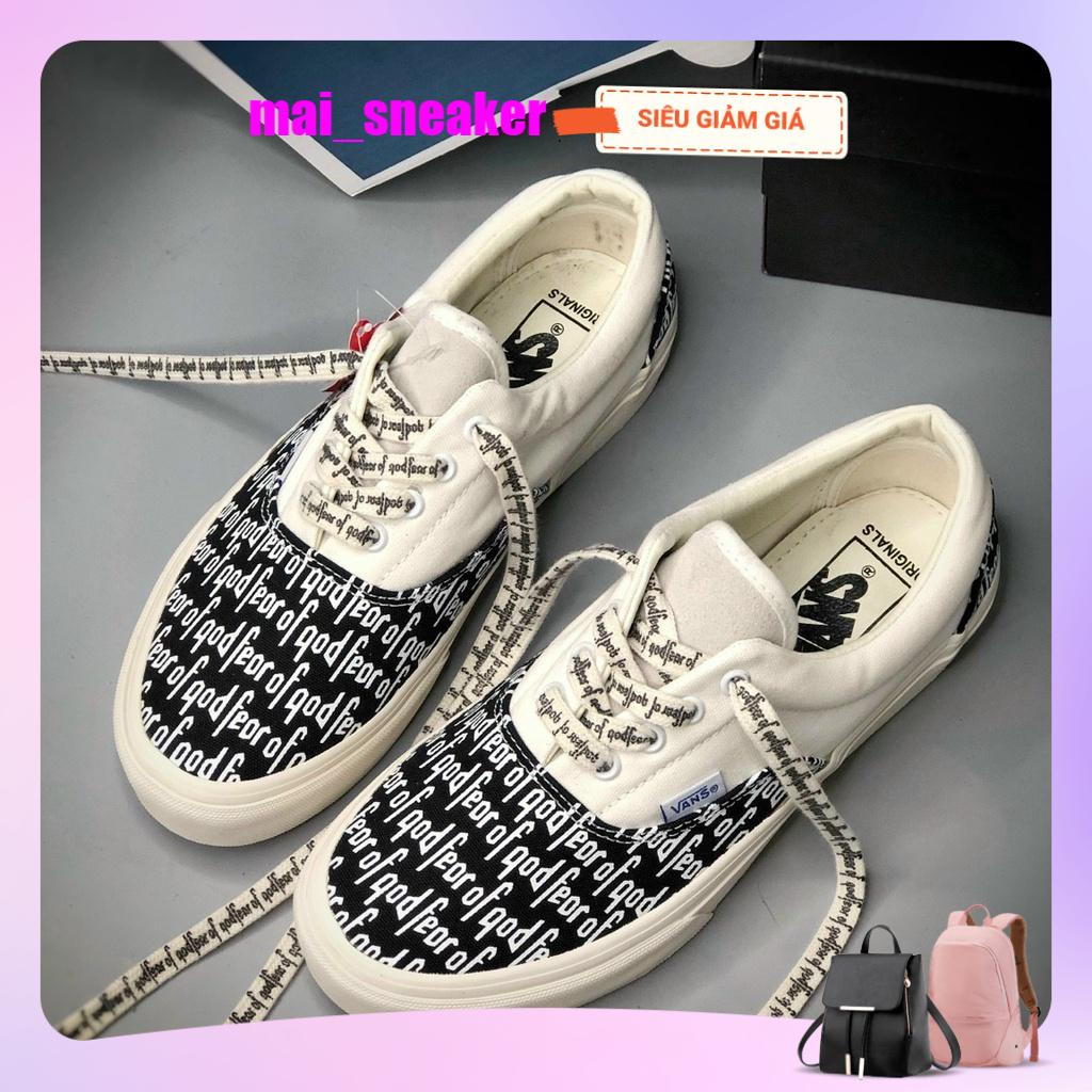 Giày thể thao nam nữ vans fear of god trắng đen in chữ Fear Of God - đế màu kem  Full Box bill