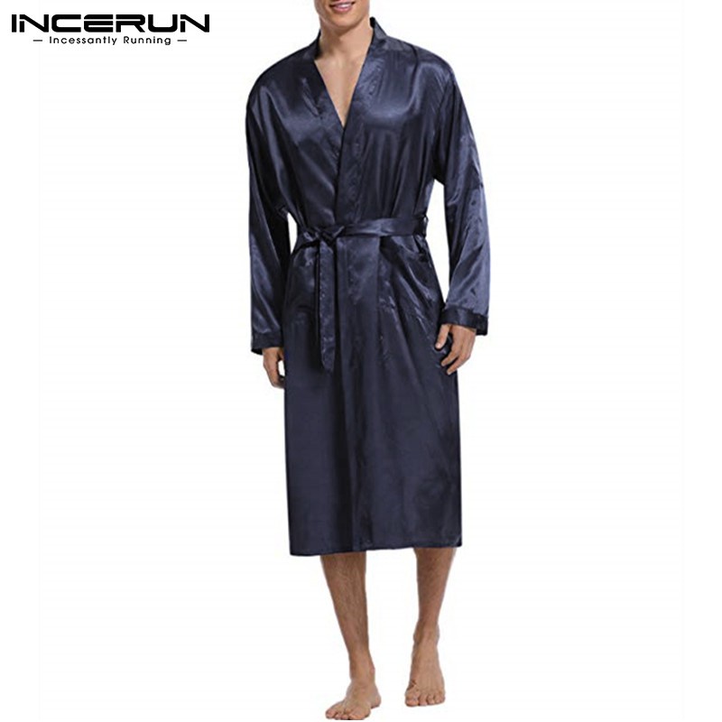 Áo choàng ngủ INCERUN vải satin dáng dài thời trang dành cho nam Đẹp