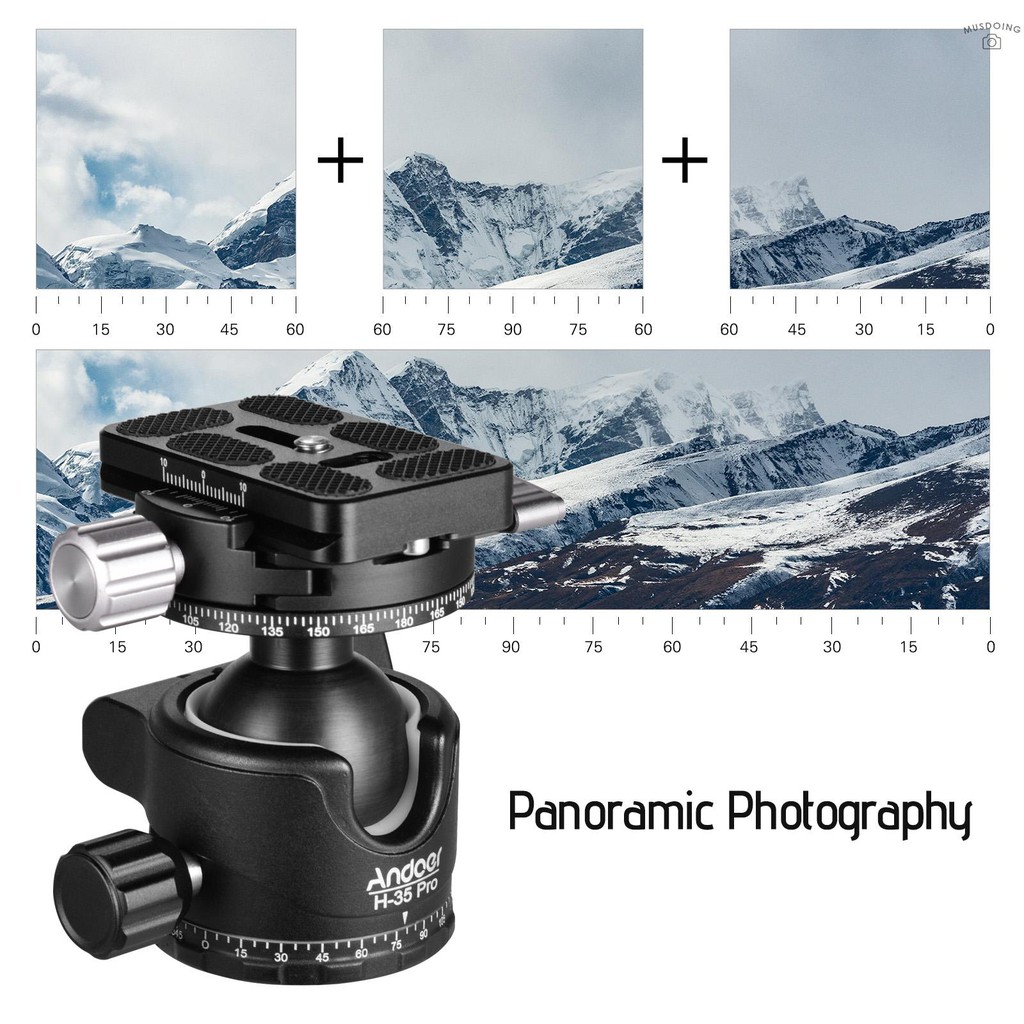 Đầu bi gắn chân máy ảnh Andoer H-35 Pro Pro Panorama bằng hợp kim nhôm 15kg/ 33lbs