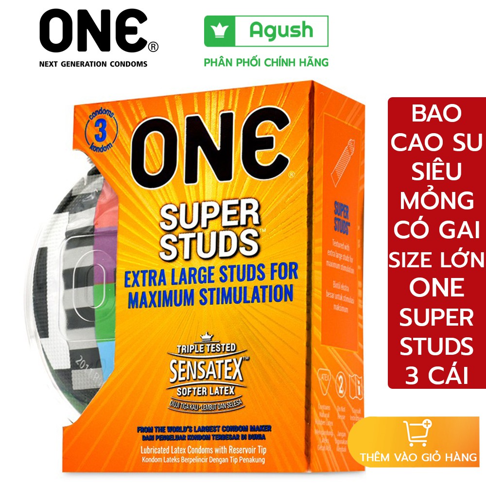 Bao cao su gai mỏng an toàn gia đình chính hãng ONE SUPER STUDS size lớn tăng khoái cảm hộp 3 cái che tên xịn loại tốt