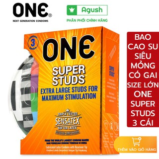Bao cao su có gai nhỏ cao cấp gia đình chính hãng ONE SUPER STUDS condom size lớn 53mm hộp 3 cái giá rẻ che tên sản phẩm