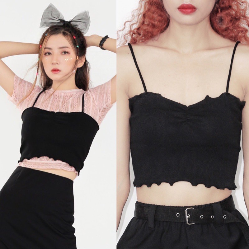 DALLA Áo 2 dây croptop màu đen, trắng